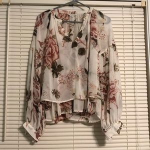 Lucky Brand flowered sheer blouse